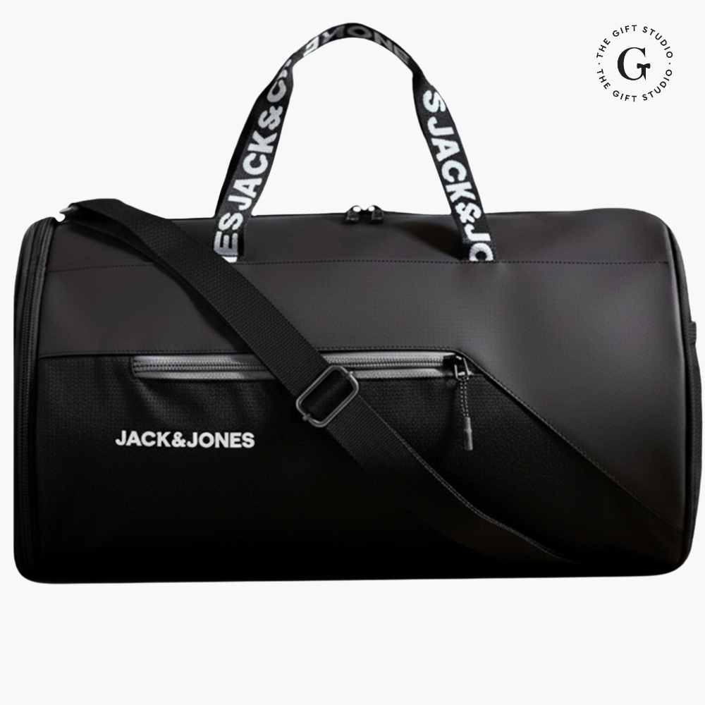TGS Black duffel bag with 'Jack & Jones' branding 