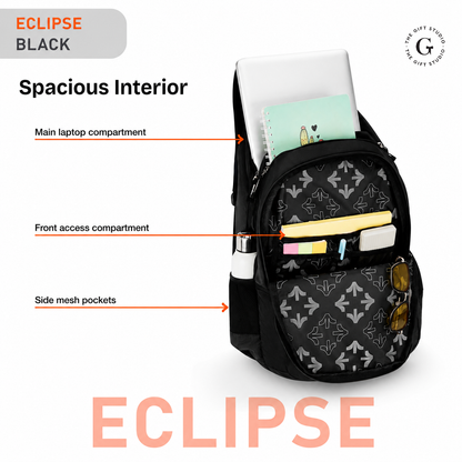 Black backpack with TGS branding