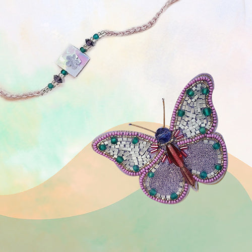 Flora Rakhi & Lavender Butterfly Brooch