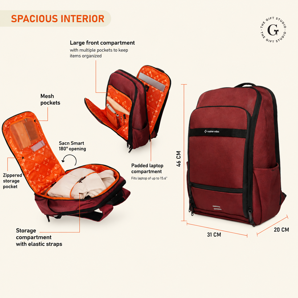Nasher Miles Travel backpack with multiple compartments with TGS  branding