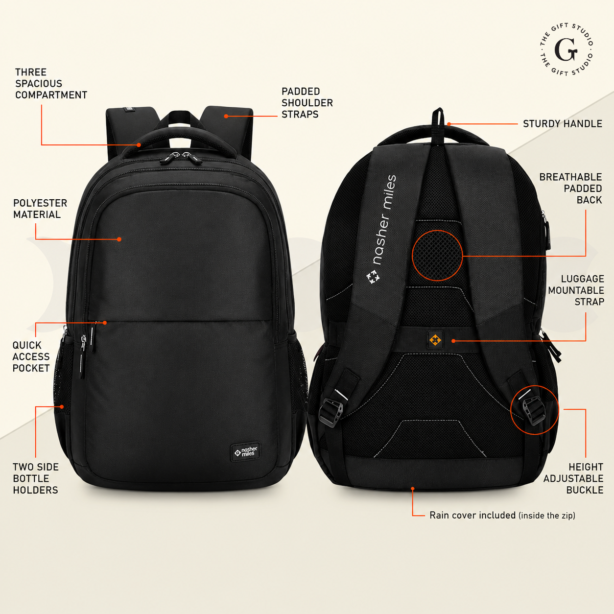 Black backpack with TGS branding