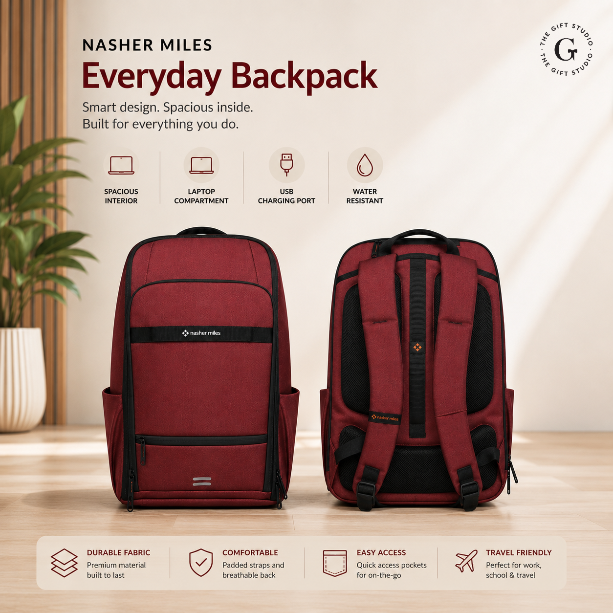 Nasher Miles Travel backpack with multiple compartments with TGS  branding