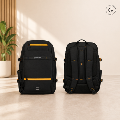 Nasher Miles branding travel backpack with multiple compartments with TGS logo 
