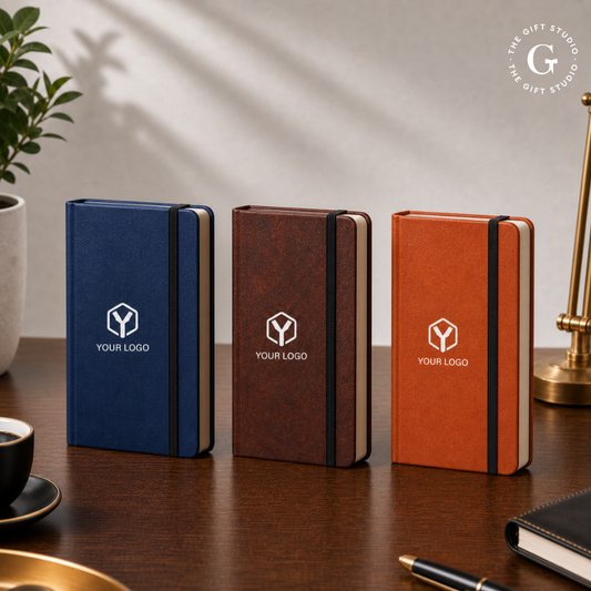 A3 Size PU Elastic Navy Blue, Brown Elaatic Tan Diary Combo Set with TGS Branding.
