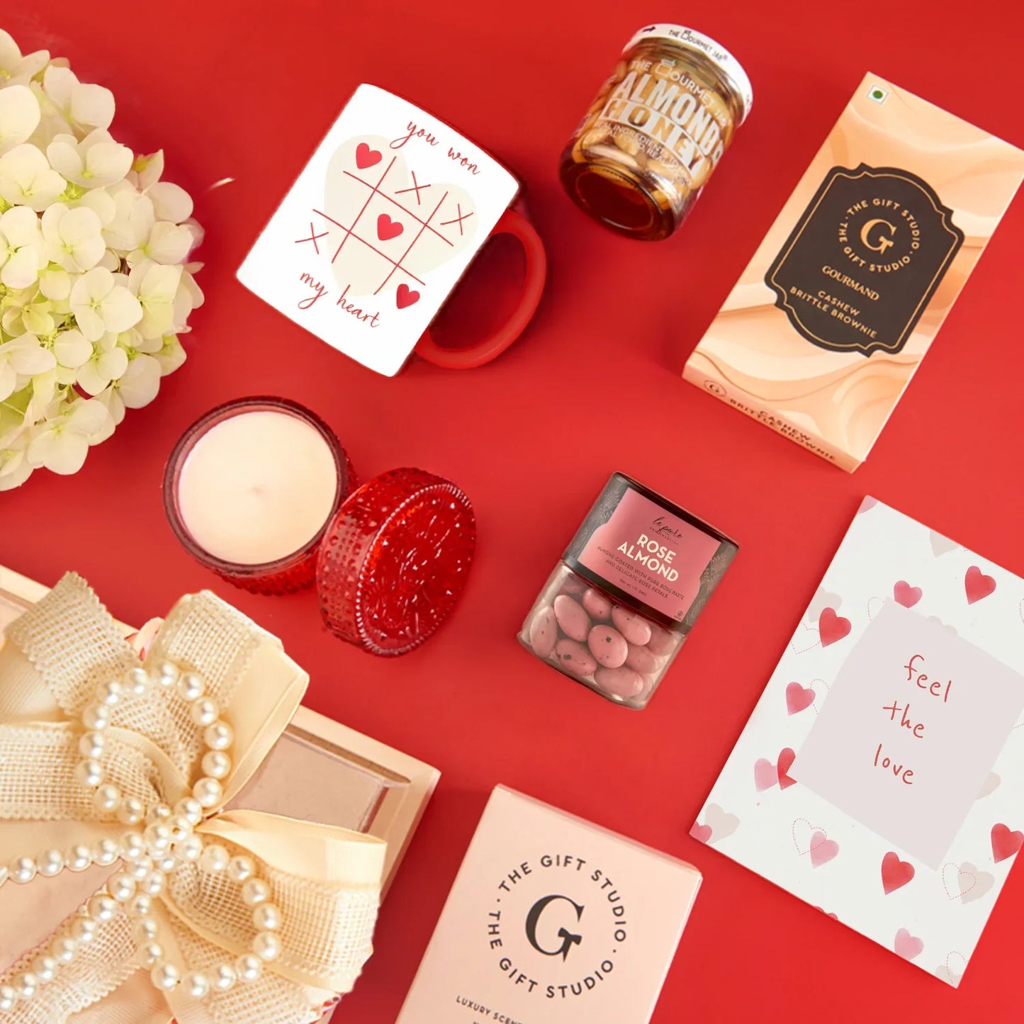A top-down flat lay showing the full XOXO Treats assortment.