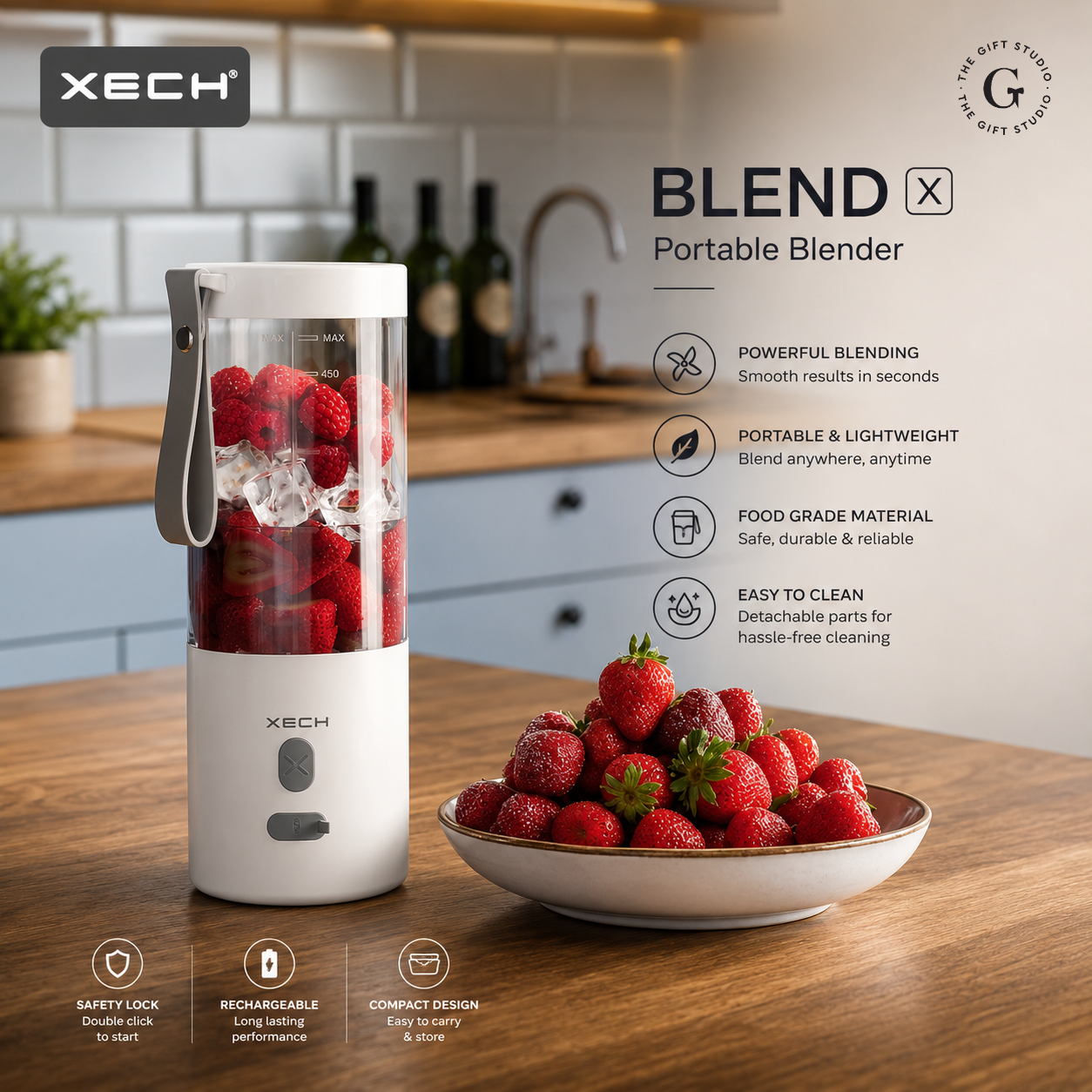 Xech Blend Portable Rechargeable Blender with TGS branding