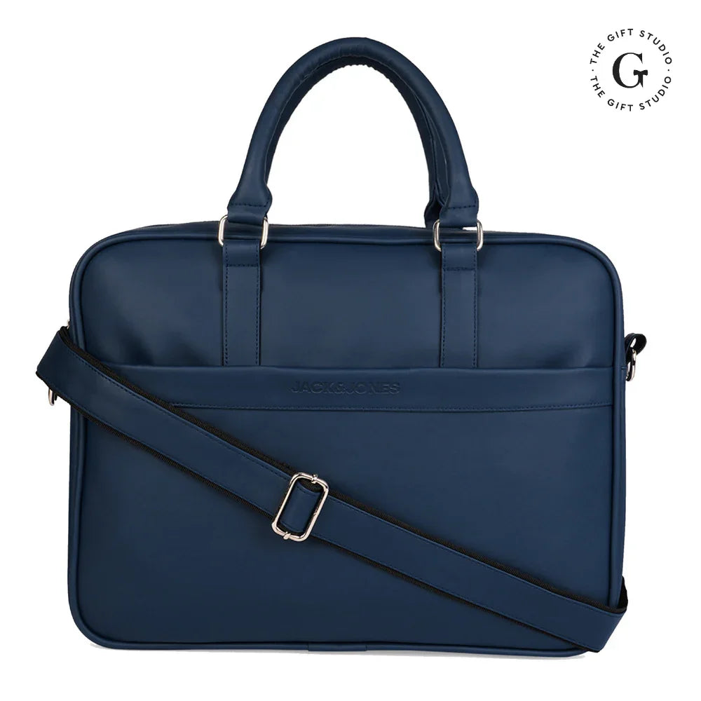 Blue handbag with a Jack & Jones  branding and TGS Logo