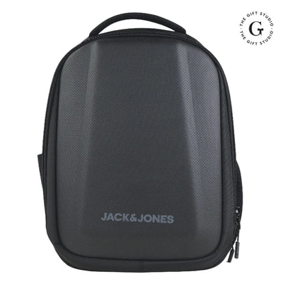 Black Molded backpack with Jack & Jones branding and TGS Logo