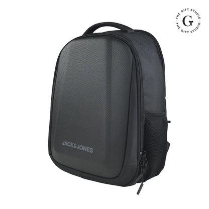 Black Molded backpack with Jack & Jones branding and TGS Logo