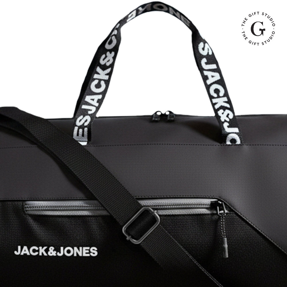 TGS Black duffel bag with 'Jack & Jones' branding 