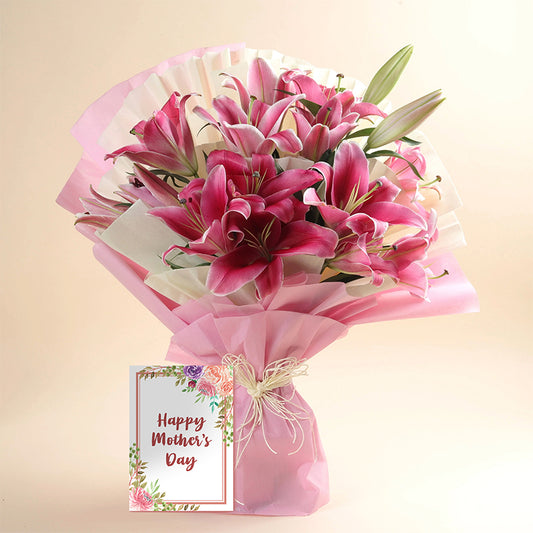 6 Beautiful Pink Oriental Lilies Bouquet