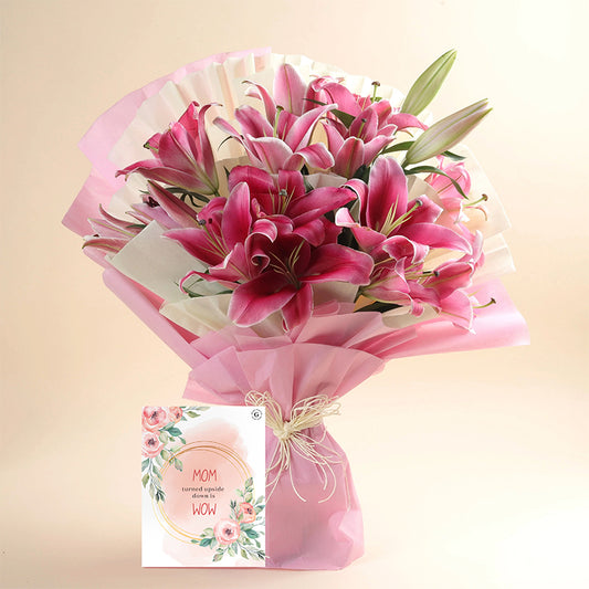 6 Beautiful Pink Oriental Lilies Bouquet