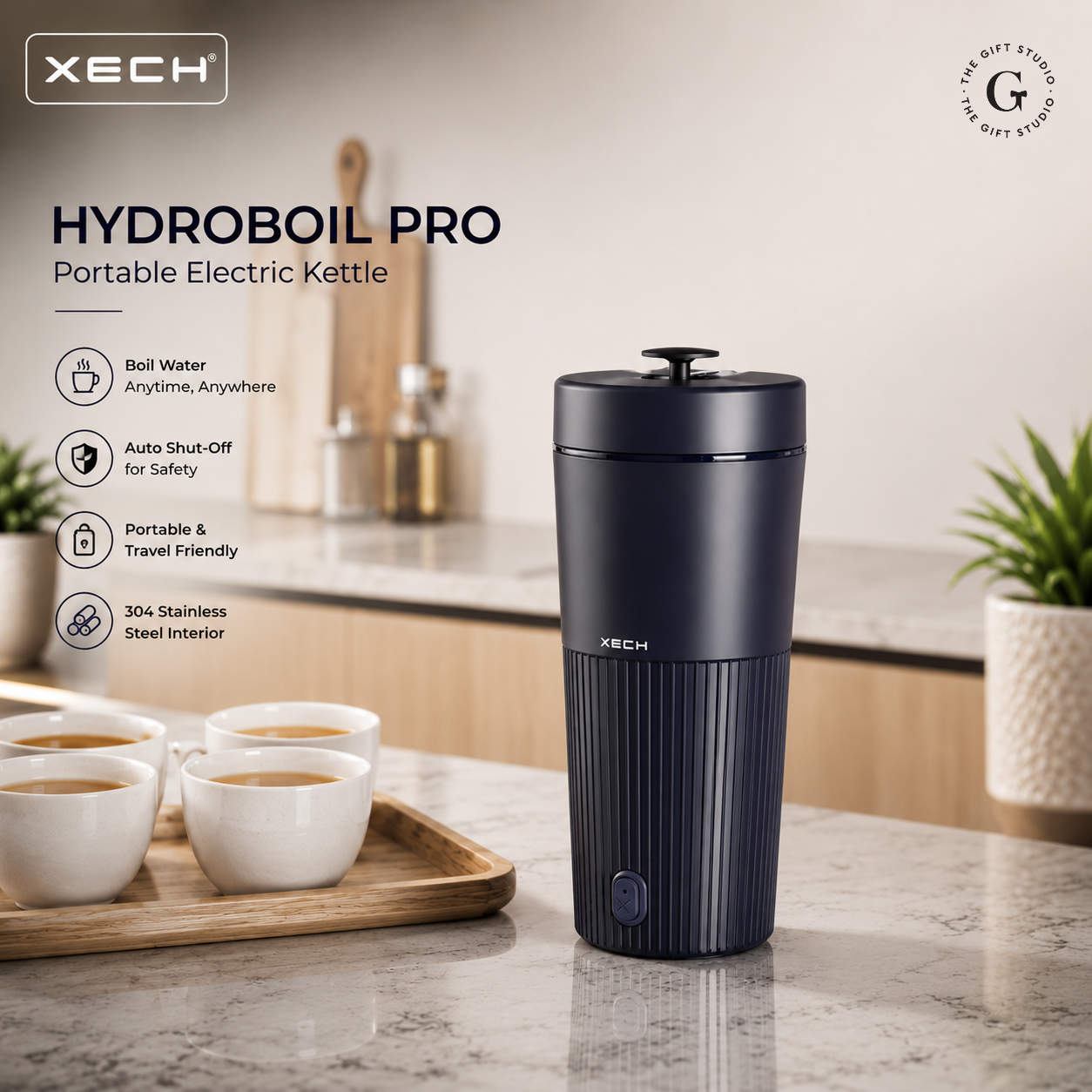 XECH Hydroboil Pro portable electric kettle with TGS logo branding