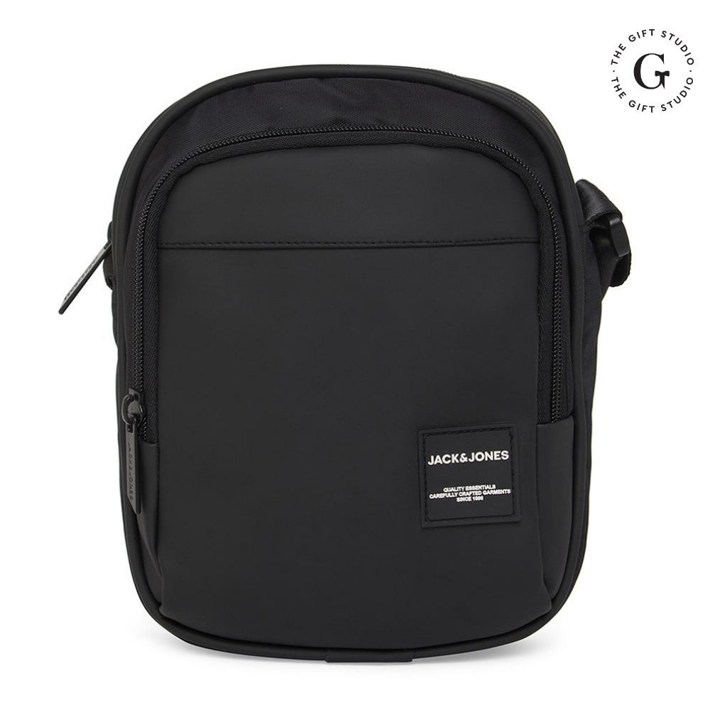 Black Sling backpack with TGS logo and branding.