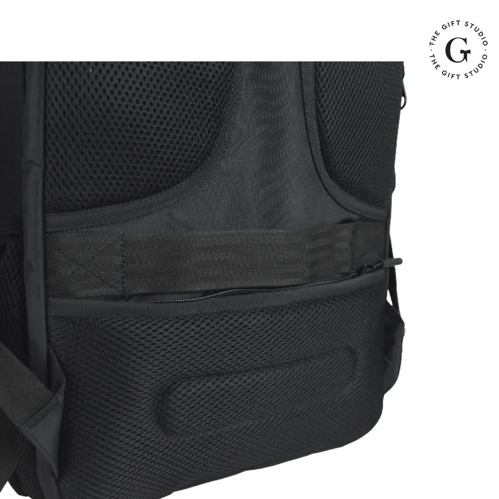 Black Molded backpack with Jack & Jones branding and TGS Logo