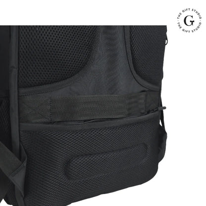 Black Molded backpack with Jack & Jones branding and TGS Logo