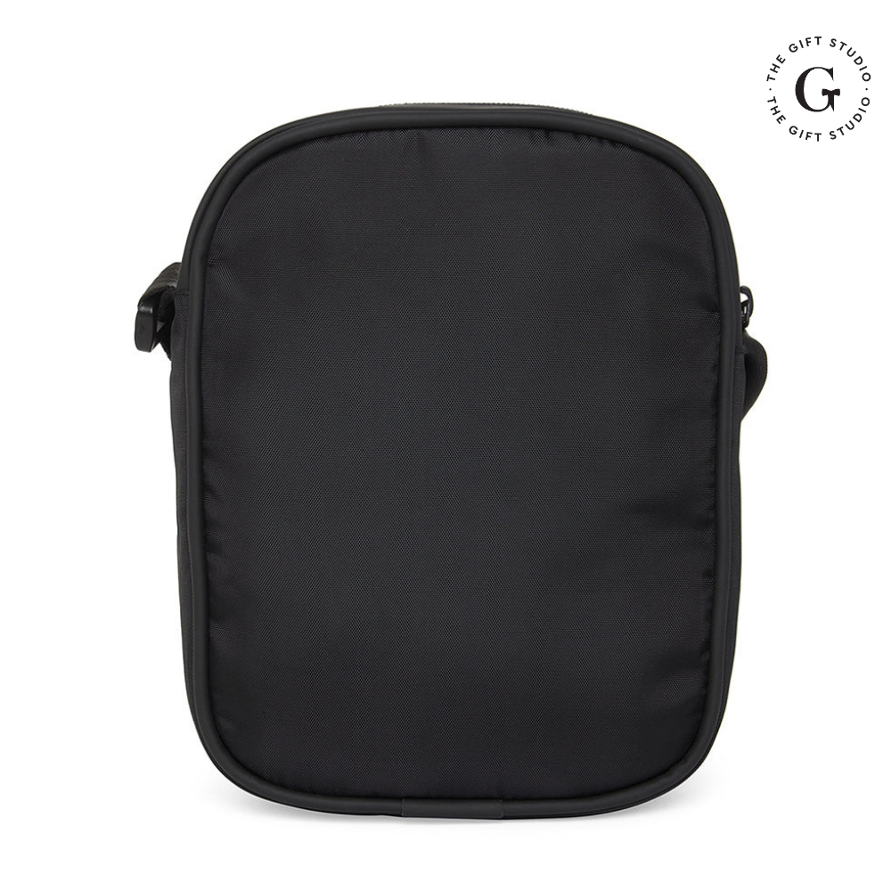Black Sling backpack with TGS logo and Jack & Jones branding.