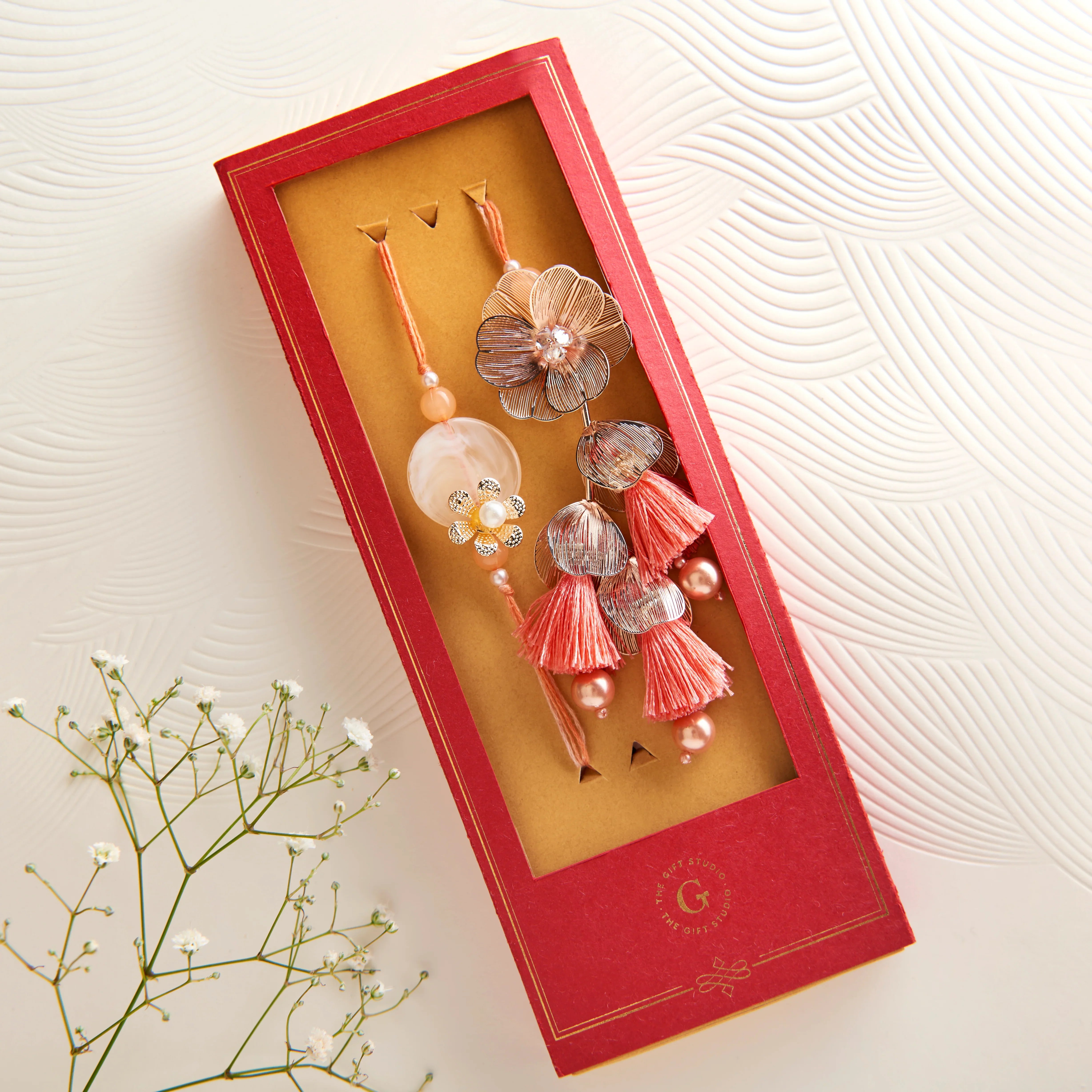 Bhaiya Bhabhi Coral Bloom Rakhi Set