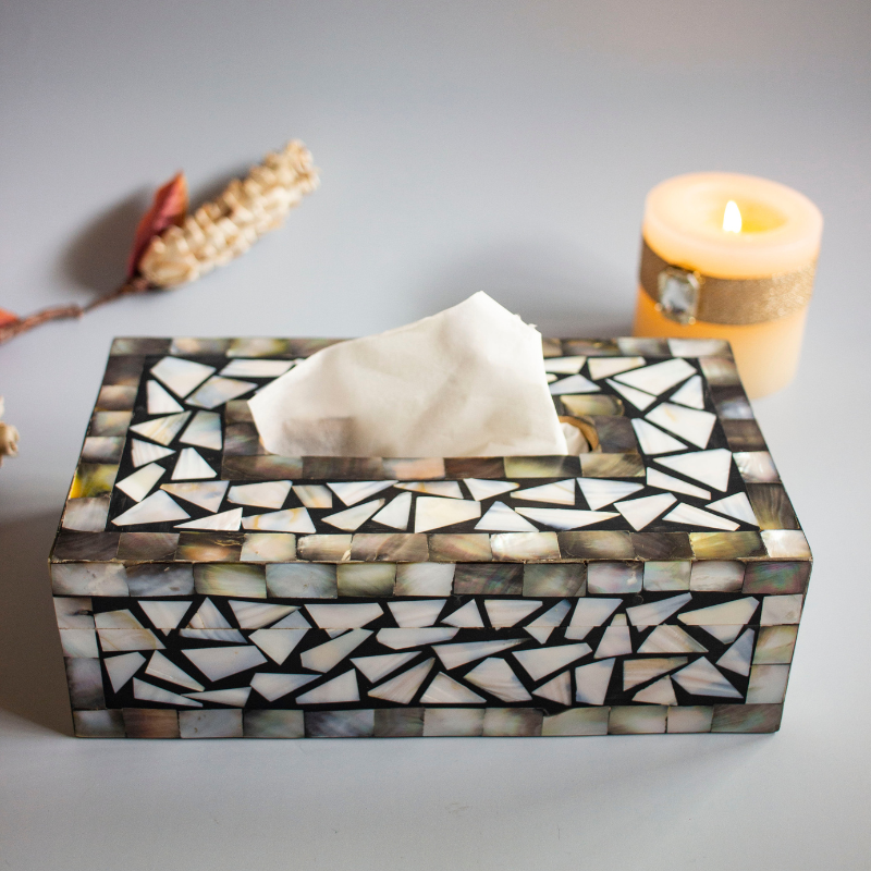 Black Mother of Pearl Tissue Box