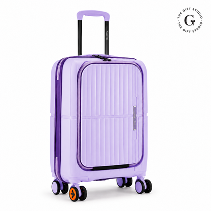 Nasher Miles branding cabin size suitcase with TGS logo