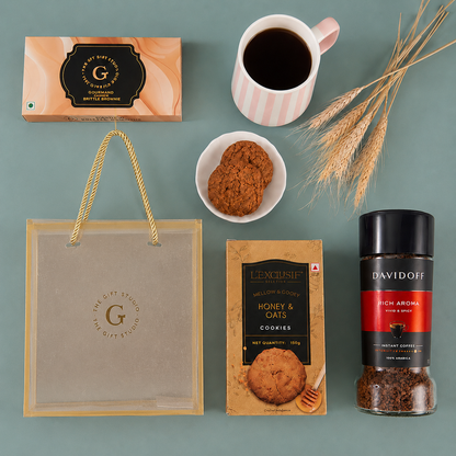 top down flat lay showing full coffee cookie bag assortments.