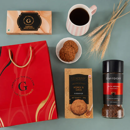 Top-down flat lay showing the full Coffee Cookie Bag assortment.