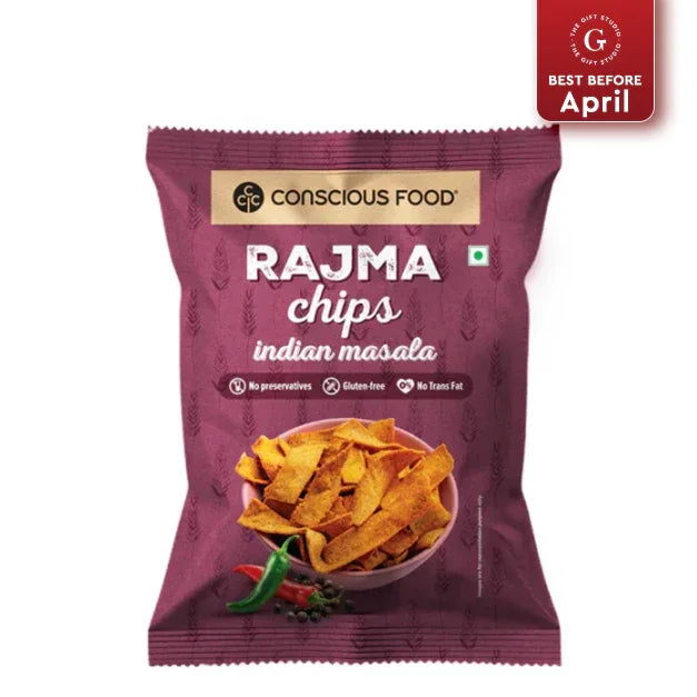 Rajma chips Indian masala snack pack with bowl of chips and green chillies on front