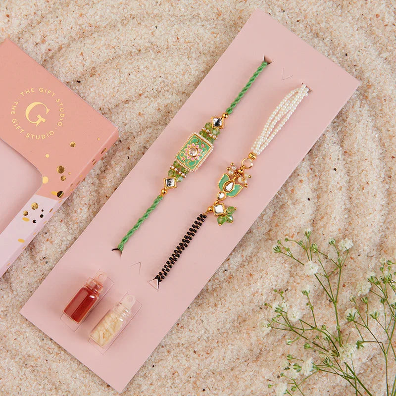 Divine Lotus Meenakari Bhaiya Bhabhi Rakhi_The Gift Studio