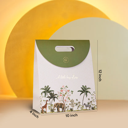 Diwali Radiance Gift Bag by The Gift Studio featuring safari animal and floral illustrations.