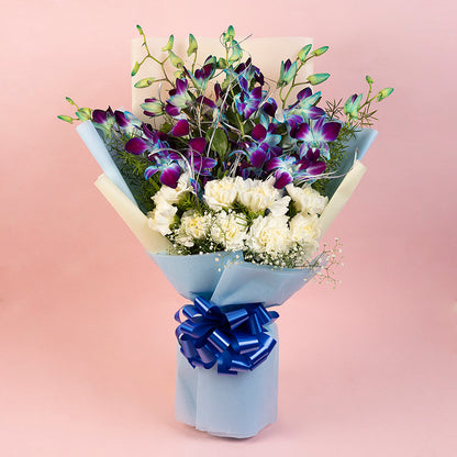 Elegant Blue Orchid & Carnation Bouquet