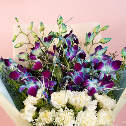 Elegant Blue Orchid & Carnation Bouquet