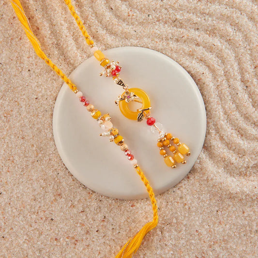 Elegant Yellow Rakhi for Bhaiya and Bhabhi_The Gift Studio