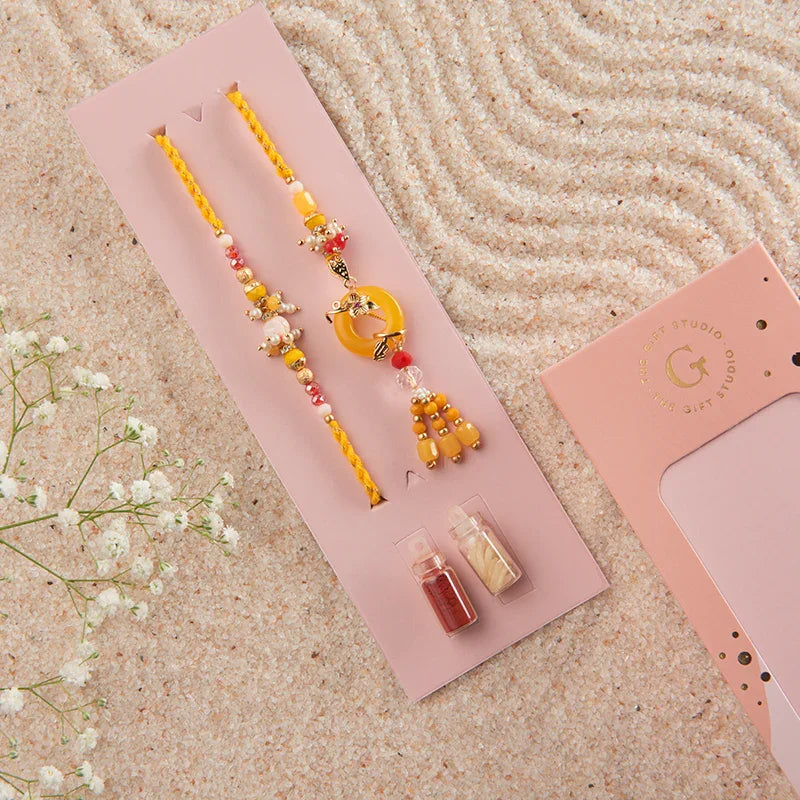 Elegant Yellow Rakhi for Bhaiya and Bhabhi_The Gift Studio