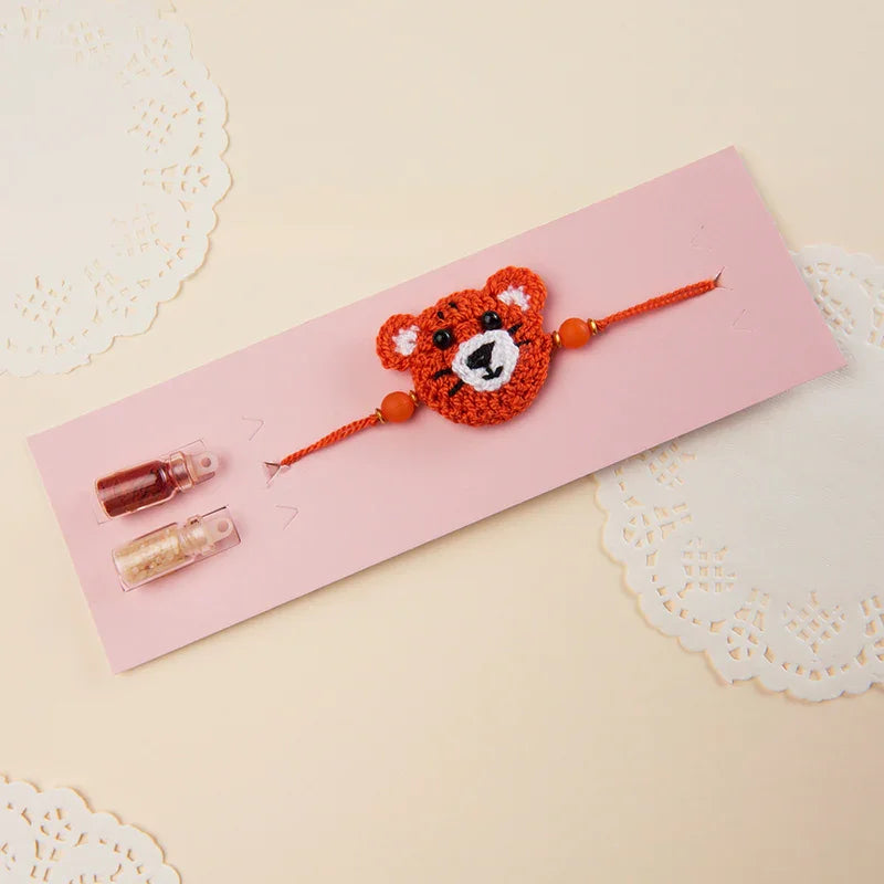 Handmade Crochet Tiger Rakhi for Kids_The Gift Studio