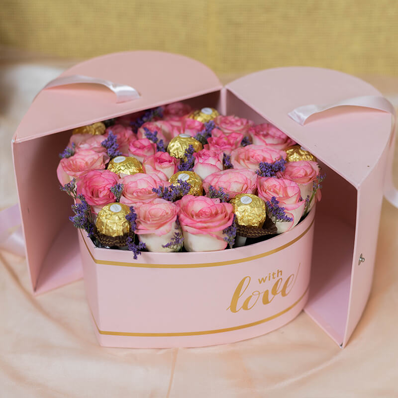 Heart Shaped Love - Roses & Chocolates Gifts by The Gift Studio