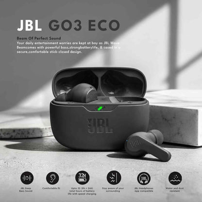 Black JBL wireless earbuds