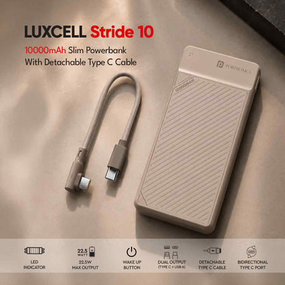 Luxcell Stride 10 power bank with detachable cable