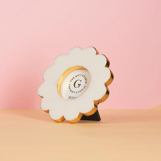 Marble Flower Cut Frame With Gold Border-The Gift Stduio