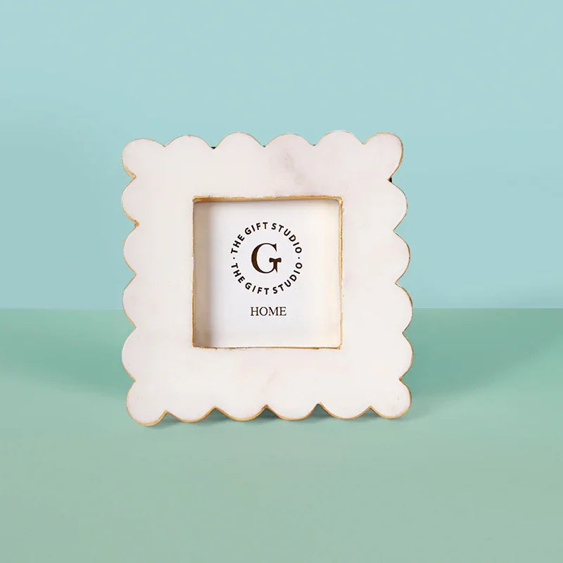 Marble Square Flower Frame With Gold Border-The Gift Stduio