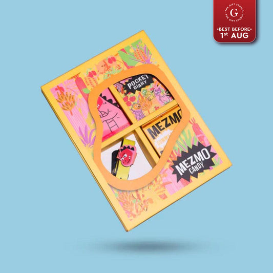 Mezmo yellow gift box with a blob window