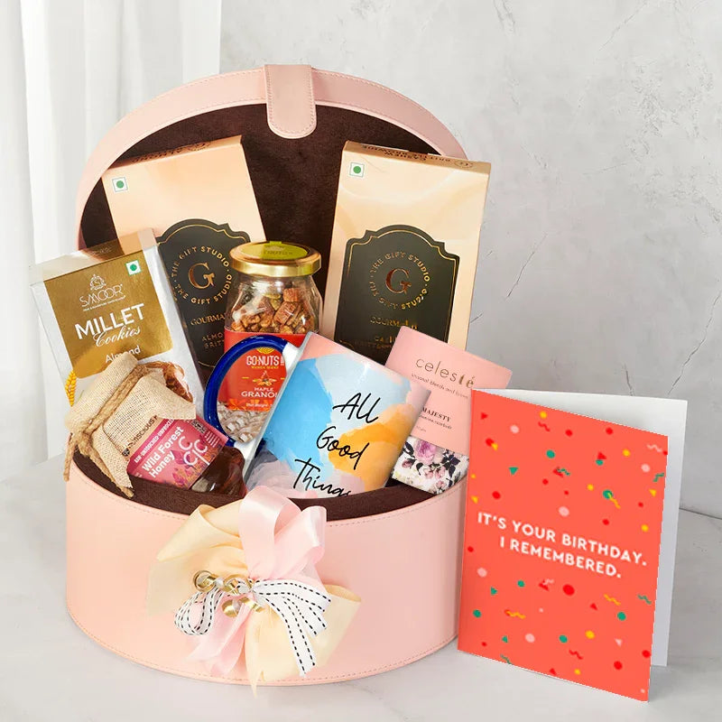 All Mom Rejuvenation Time items neatly organized inside the open gift box