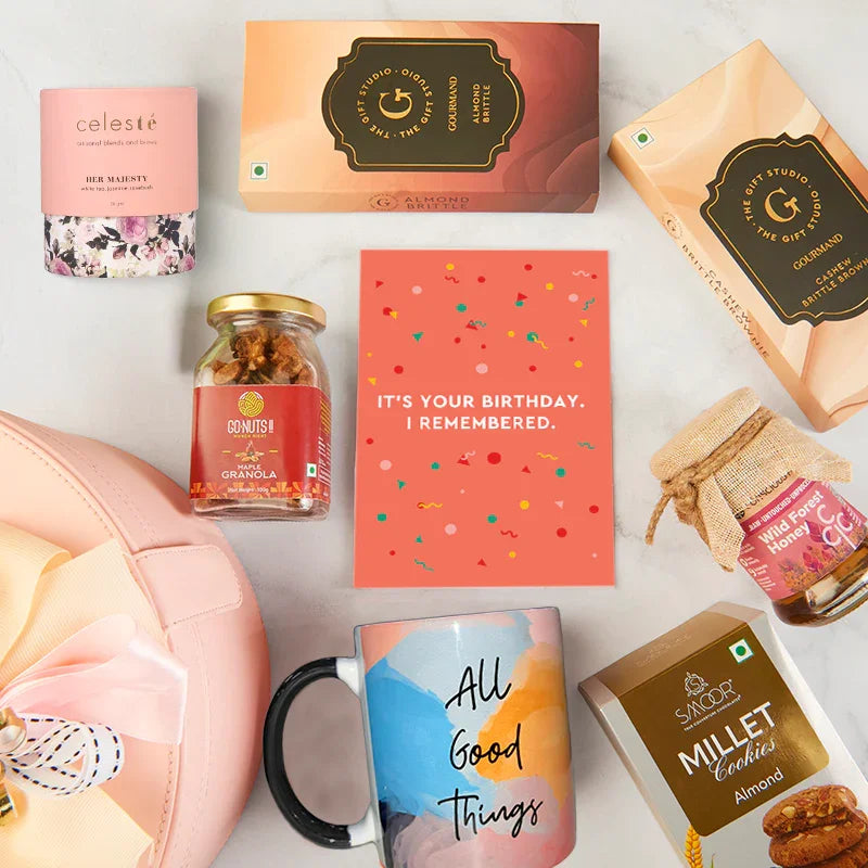 A top-down flat lay showing the full Mom Rejuvenation Time assortments.