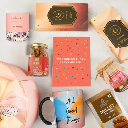 A top-down flat lay showing the full Mom Rejuvenation Time assortments.