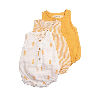 Organic Muslin Baby Romper (Pack of 3) – Pineapple Bliss