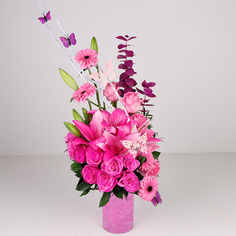 Pink Lilies with Ruscus