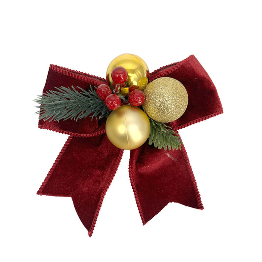 Red Velvet Bow With Ornament-Xmas