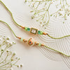 Set of 2 Mint Meenakari Rakhis with Kundan & Pearls