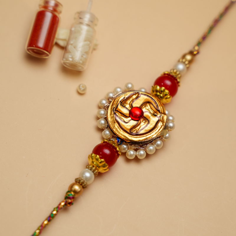 Tanjore Rakhi Red Rakhi