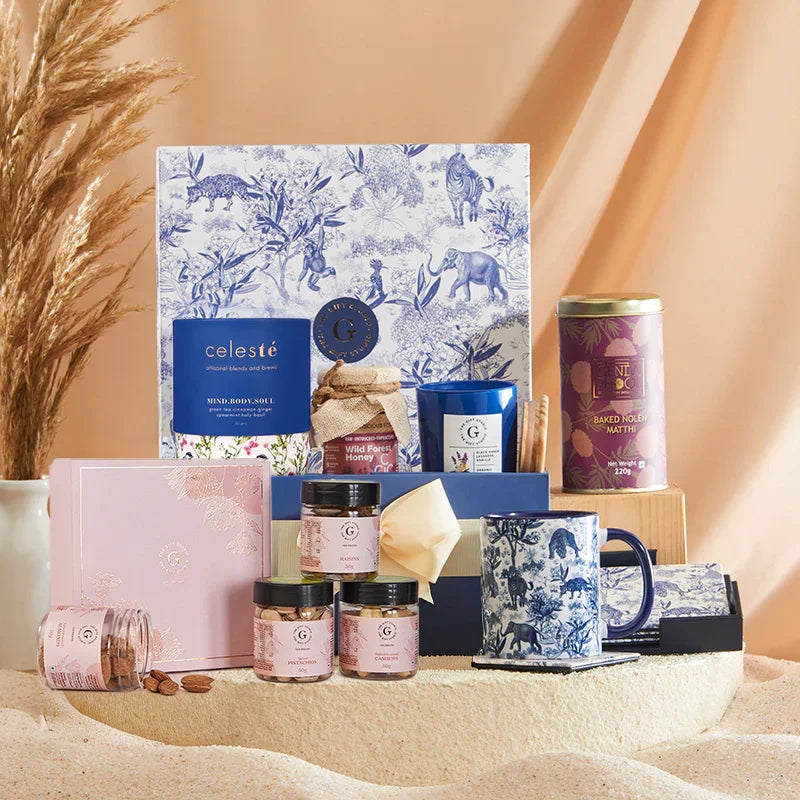 The High Tea Luxury Hamper items artfully displayed