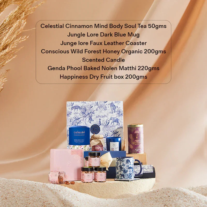 The High Tea Luxury Hamper shown with clear list of all items 